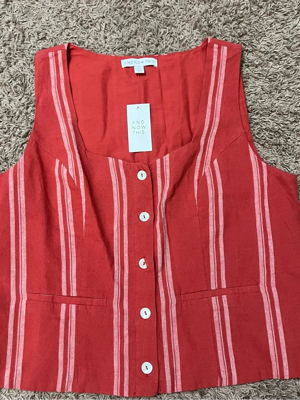 NWT And Now This Linen Blend Striped Button Front Vest XL - Picture 1 of 7